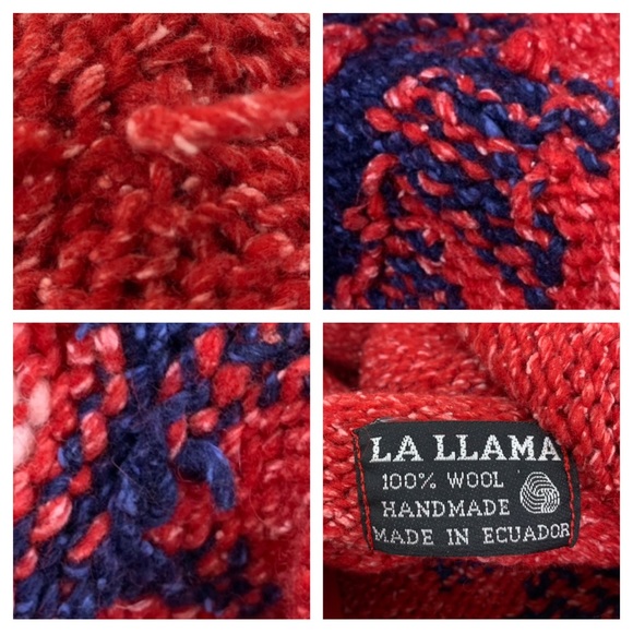 La Llama 100% Wool Full Zip Hand Knit Drop Shoulder Shacket Hoodie From Ecuador - Picture 12 of 16